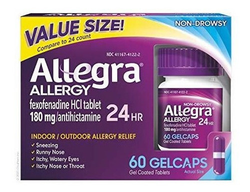 Allegra Tabletas Para Adultos 24 Horas 180 Mg 60 Capsules