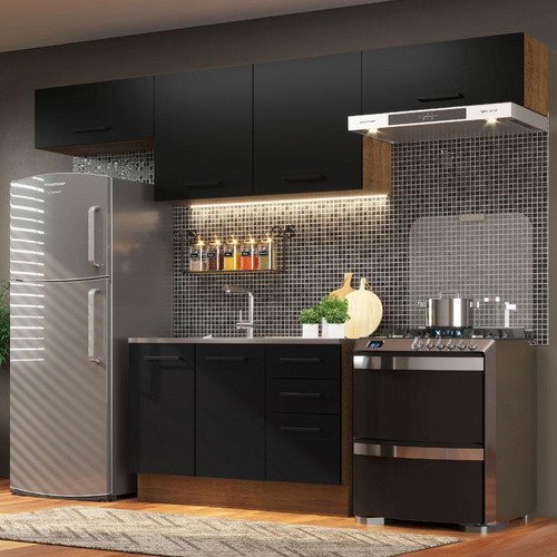 Cozinha Compacta Madesa Agata 280002 Com Armário E Balcão Rp Cor Rustic/Preto