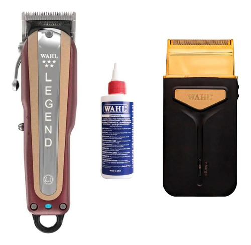 Kit Máquina Cortar Cabelo Wahl S/fio Legend + Shaver + Óleo