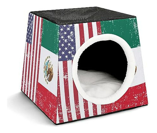 Casa Para Mascotas Con Bandera De México Americana, Cama Por