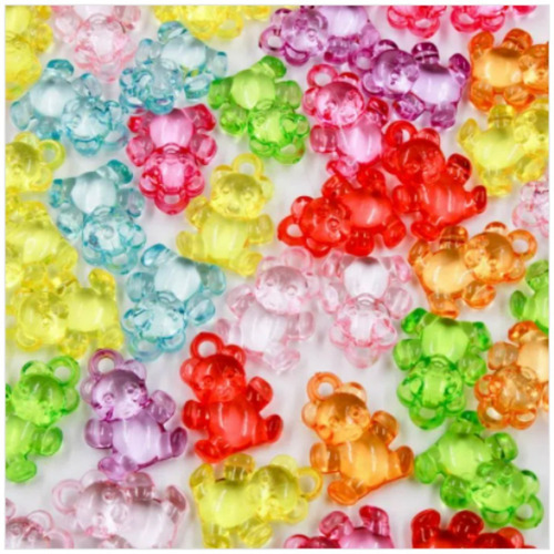 Pingente Ursinhos Gummy Bear Acrílico Sortidos - 50 Peças Comprimento 20 Mm Cor Colorido Diâmetro 15 Mm