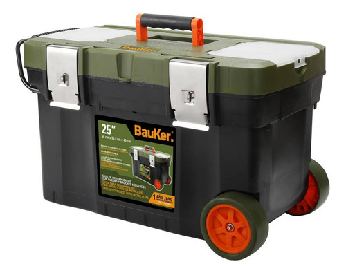 Caja Porta Herramientas Bauker Con Ruedas Con Taladro Ina Color Negro/Verde