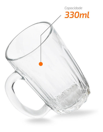 Kit 6 Canecas De Chopp Cerveja De Vidro Grosso 330ml