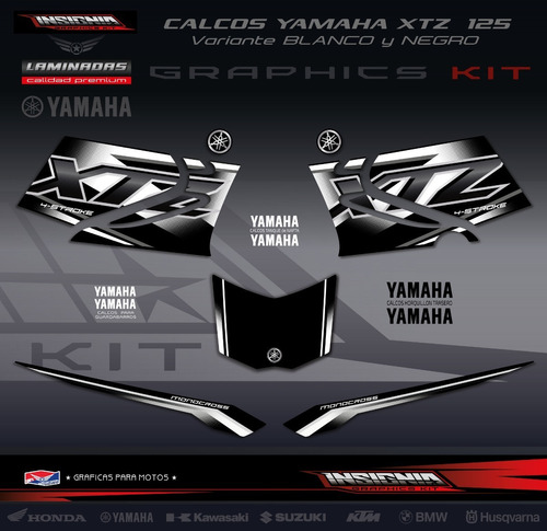 Calcos Yamaha Xtz 125 - Blanco Y Negro - Insignia Calcos - $ 4.760
