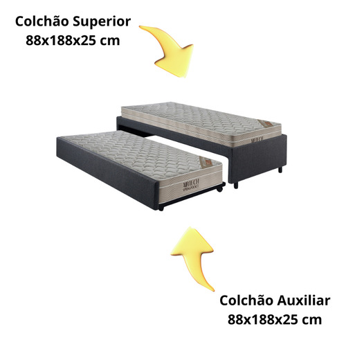 Bicama Box Solteiro Linho Cinza 88x188 com 2 Colchões Ortobom
