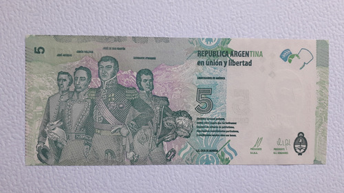Billete 5 Pesos San Martín -3er. Millar Serie A Sin Circular