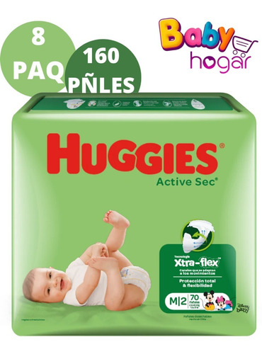 Huggies Active Sec Xxg, Xg, G Y M Pack X8 Paquetes