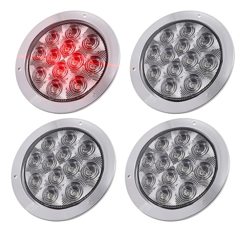 4 Luces Traseras Redondas Led Rojas Con Lente Transparente D