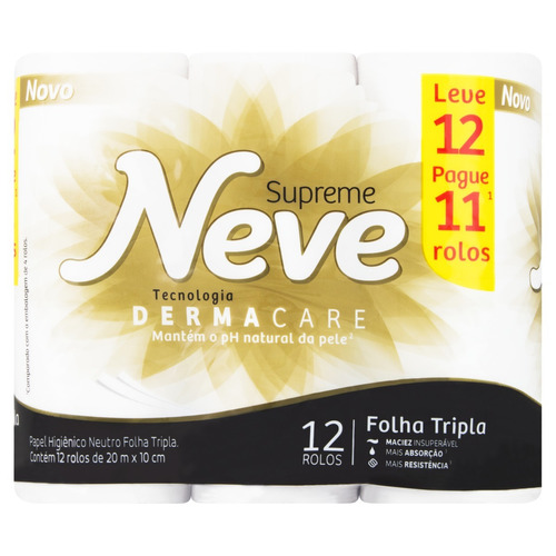 Neve Supreme Papel Higiênico  Folha Tripla 20 m De 12 Un