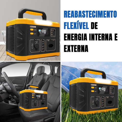 Kit Gerador E Luminaria Energia Portátil Onda Senoidal Pura 1000w 110v Bateria De 216000mah Solar Com Sensor De Movimento Usb Type-c Placa Compatível De 100w 12v Luz Led Integrada Mptt Embutido