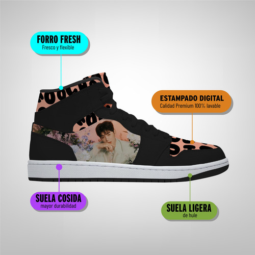 Tenis Cha Eun Woo Negro Y Coral Astro Kpop Merch Hi Top Bota