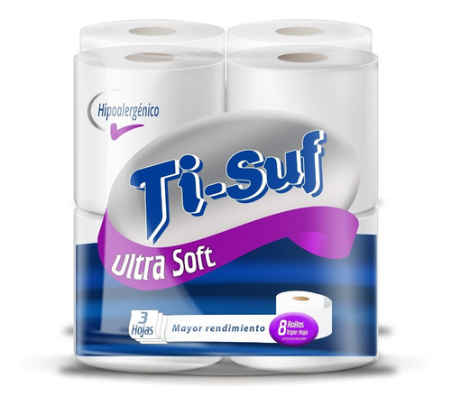 Imagen 2 de 2 de Papel Higiénico Blanco Ti-suf Bulto De 6 Paq 8 Rollos C/u