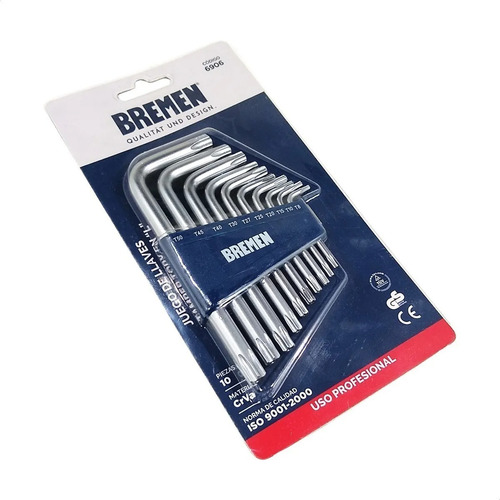 Imagen 4 de 10 de Juego De Llaves Torx En L 10pzs T8 T50 Bremen 6906