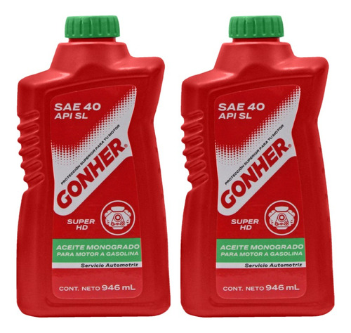 Kit 2 Litros Aceite Monogrado Sae 40 Super Hd Api Sl Gonher