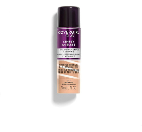 Base de maquillaje en cremoso CoverGirl Simply Ageless 3-in-1 Liquid Foundation Covergirl + Olay Simply Ageless 3 in 1 Foundation tono 245 warm beige