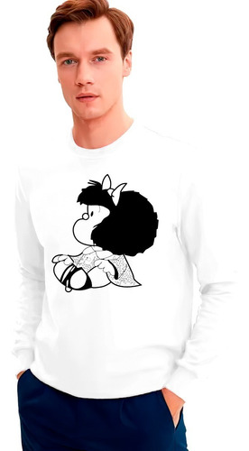 Polera Manga Larga Mafalda Sentada Unisex 100% Algodón