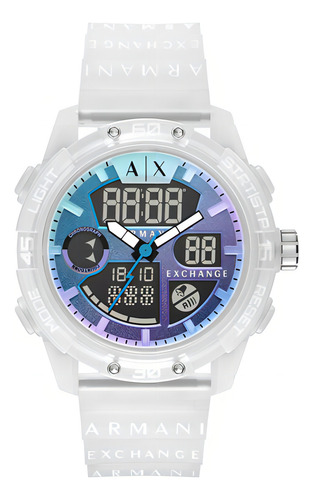 Pulseira de relógio masculina Armani Exchange Ax2963 D-bolt, cor branca, moldura, cor de fundo branca, cor de fundo preta