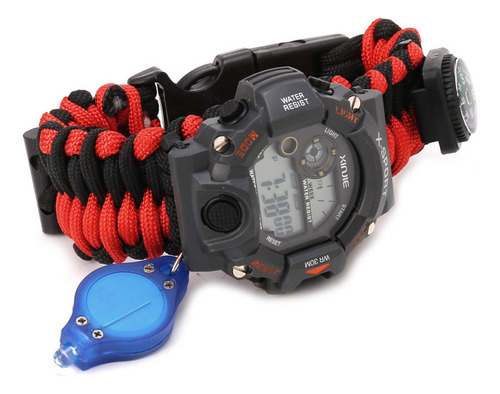Pulseira Survival Paracord 9 Em 1 Compass Watch Flint Fire S