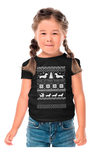 Playera Negra Infantil De Perrito Salchicha Navideño 