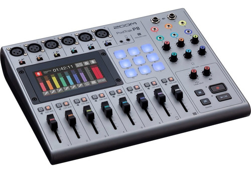 Gravador de podcast multifaixa portátil Zoom Podtrak P8 - cinza