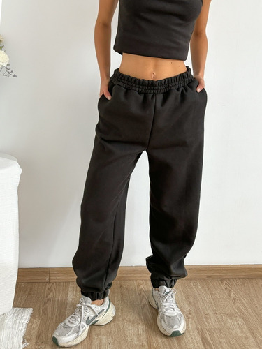 Pantalon Mujer Jogging Amplio Puños Jogger Algodon Frizado