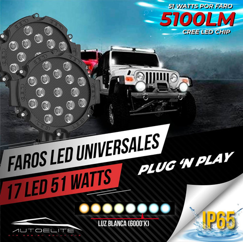Imagen 2 de 10 de Faro Led Cree Redondo 7 Pulgadas 17 Led 51w Jeep 4x4