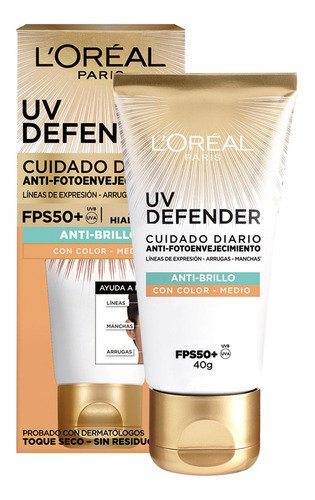 Crema Facial L'oréal Paris Uv Defender Anti-brillo Color Medio 40g