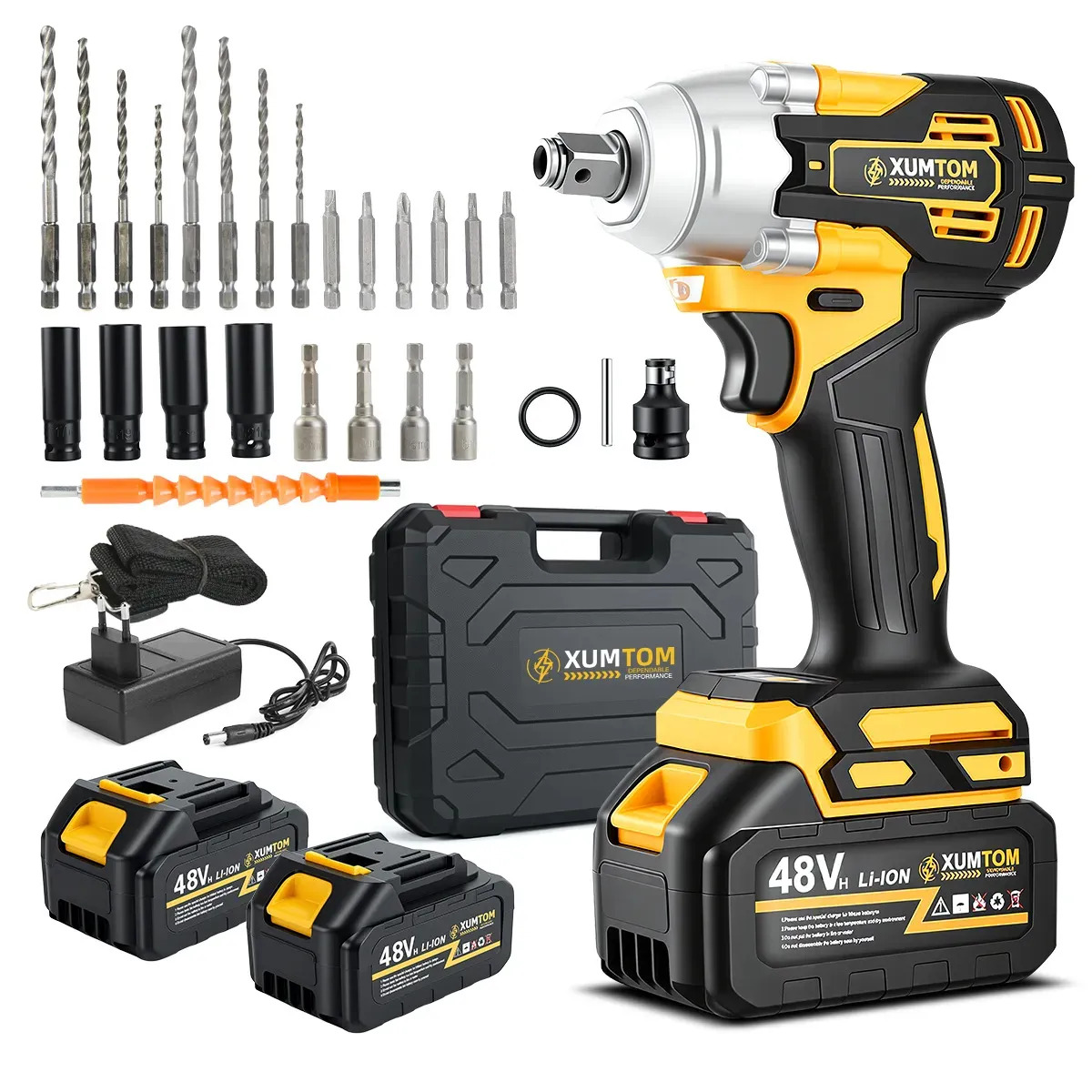 Chave De Impacto Elétrica 48v Xumtom Sem Fio Parafusadeira Furadeira Recarregável Bivolt Com Maleta 2 Baterias