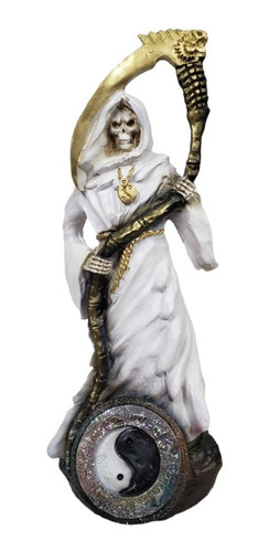 Figura Santa Muerte Blanca, Preparada 46 Cm Símbolo Yin Yang