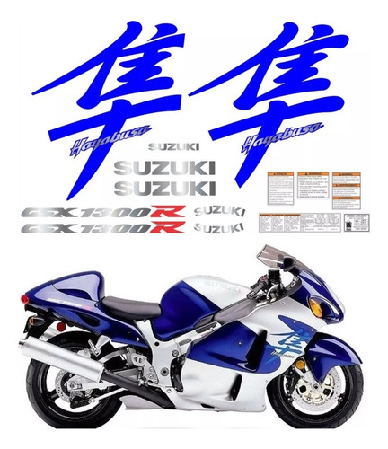 Adesivos Suzuki Hayabusa Gsx 1300r 2000 Azul/prata Ca-16041