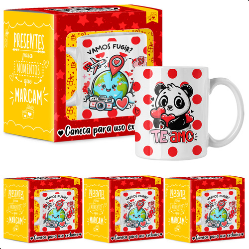 Kit 4 Canecas Porcelana Te Amo Namorados C/ Caixinha Atacado