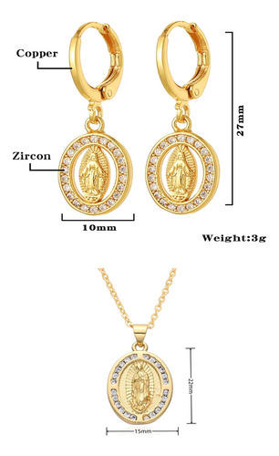 Medalla Collar Virgen De Guadalupe De Cobre,collar Y Aretes