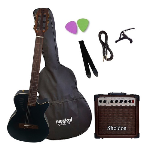 Violão Elétrico Flat Marquês Vn-11 Preto Kit Completo Oferta