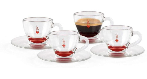 Conjunto De 4 Xícaras Com Pires De Vidro 60ml Bialetti