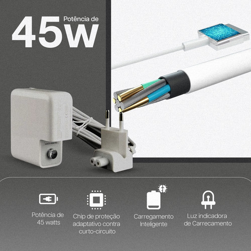 Fonte Carregador Macbook Air Magsafe2 A1436 A1465 A1466 Cor Branco