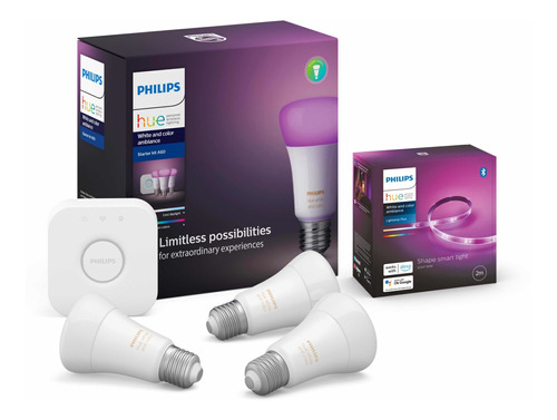 Kit Inicio Philips Hue Colores + 1 Hue Lightstrip 2 Metros