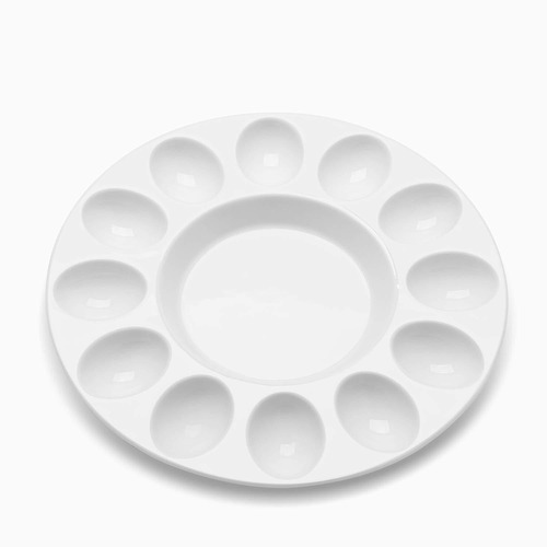 Flexzion Deviled Egg Tray - Ceramic White Porcelain 12 Cup E