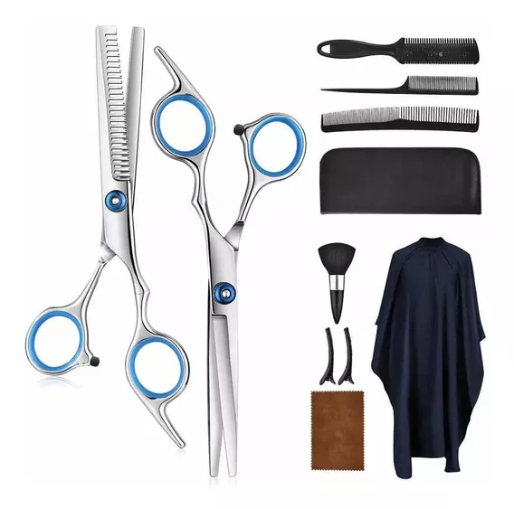 Kit De Barberia Capa Tijeras Cepillo Peines Estuche Unisex