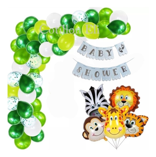 Kit Deco Baby Shower Globos Animales Animalitos Selva