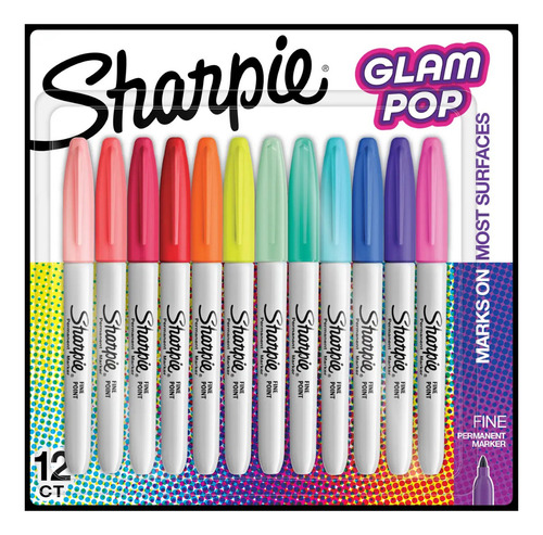 Marcadores Permanentes Sharpie Glam Pop P/fina X 12 Colores