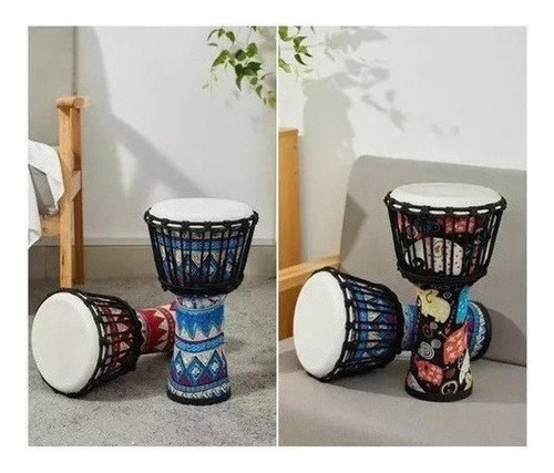 Tambor africano portátil con patrones de djembe africano, color negro