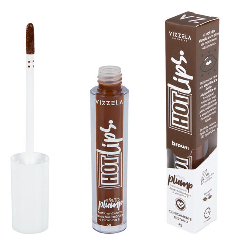 Gloss Brilho Labial Hidratante Efeito Plump Vizzela Hot Lips Cor Brown