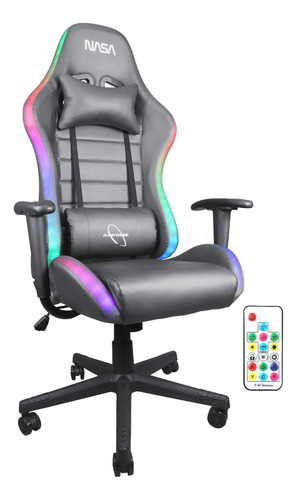 Silla De Escritorio Nasa Pro Gamer Ergonómica Lighting Led Color Gris Material del tapizado Cuero sintético