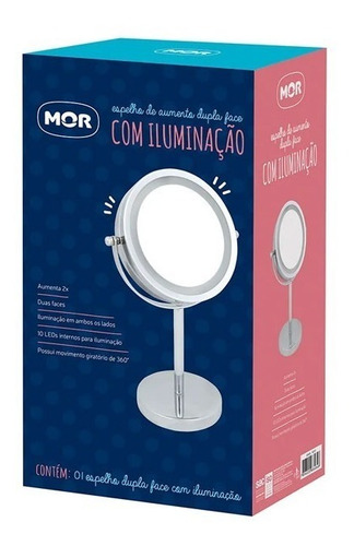 Espejo Maquillaje Aumento Doble Mor De Pie 11.5cm Luz Led