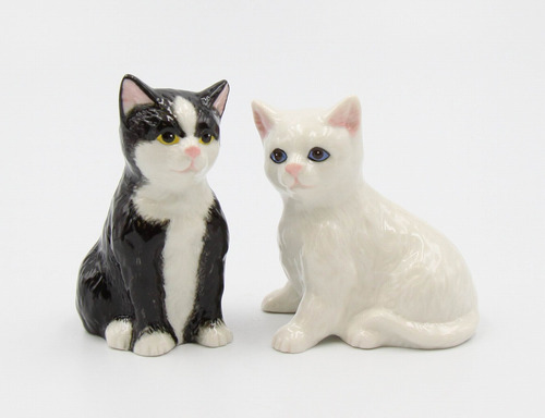 Blanco Negro Gato Salero Pimentero Porcelana 3 8  H