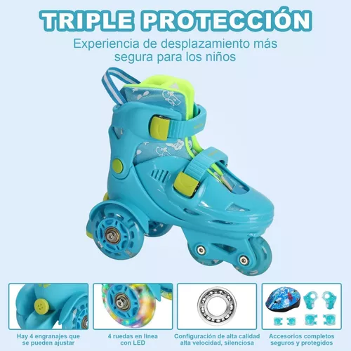 Patines Ajustables Con Protección Frenos Luz Led Color Azul Para Niño