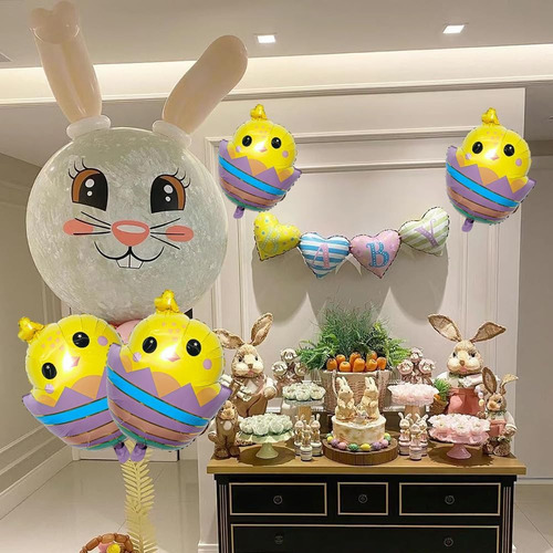 Globo Pollito Huevo De Pascuas Metalizado 60cm Decoración Amarillo Pollito