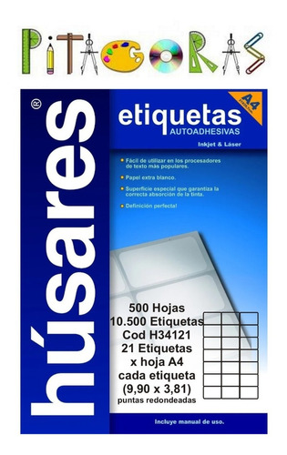 500hojas Etiquetas Autoadhesivas Husares H34121 A4 6,35x3,81