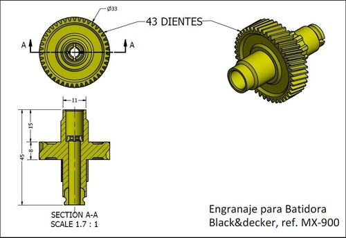 Engranaje Para Batidora Black&decker, Ref. Mx-900
