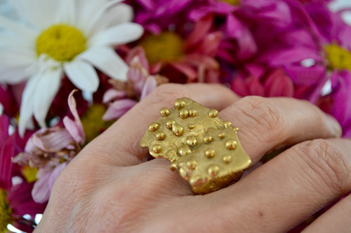 Imagen 3 de 10 de Anillo Dorado Espuma, Abierto, Texturas, Macizo De Bronce